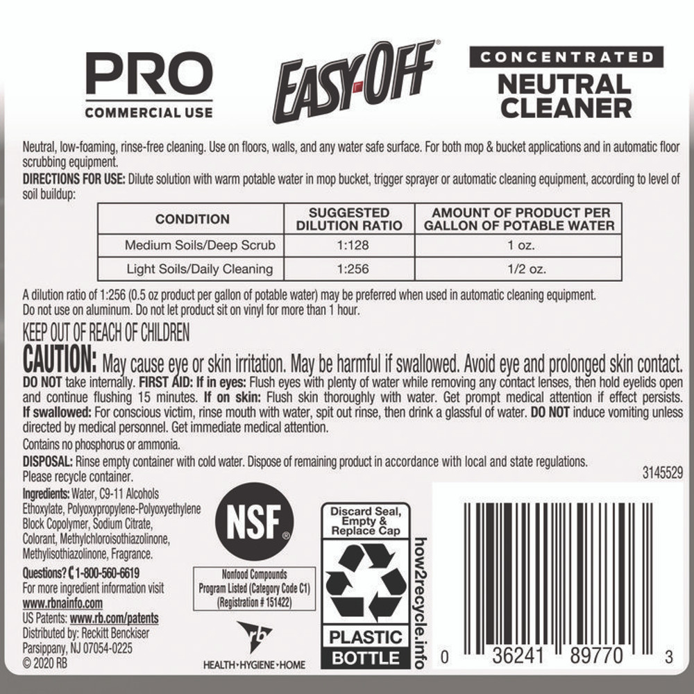 RECKITT BENCKISER Professional EASY-OFF® 89770CT Concentrated Neutral Cleaner, 1 gal Bottle, 2/Carton
