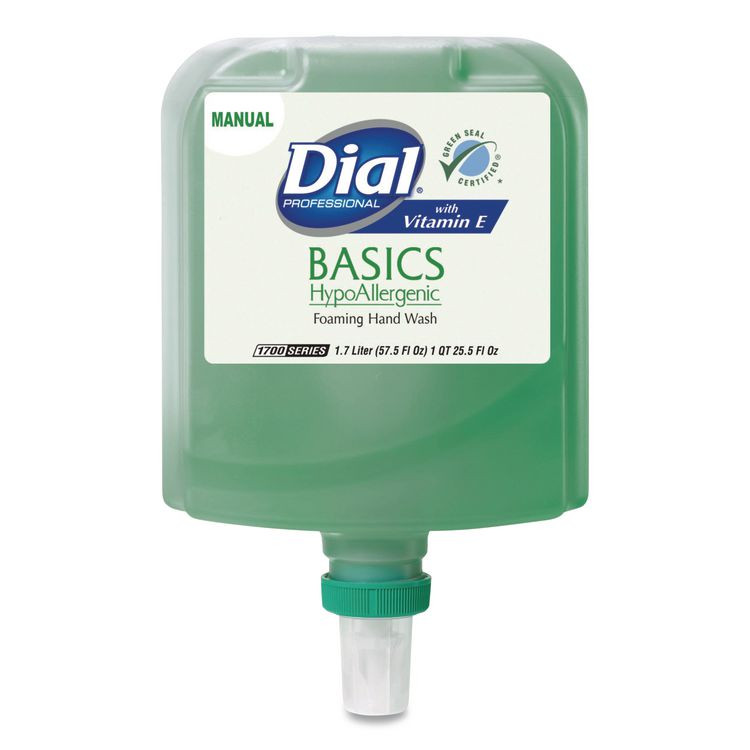 DIAL PROFESSIONAL 32499 Basics Hypoallergenic Foaming Hand Wash Refill for 1700 Dispenser, with Vitamin E, Honeysuckle Scent, 1.7 L, 3/Carton