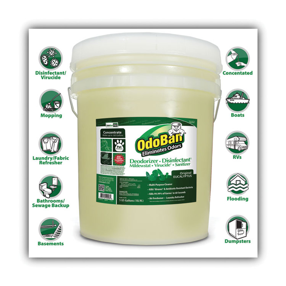 CLEAN CONTROL CORPORATION OdoBan® 911062-5G Concentrated Odor Eliminator and Disinfectant, Eucalyptus, 5 gal Pail