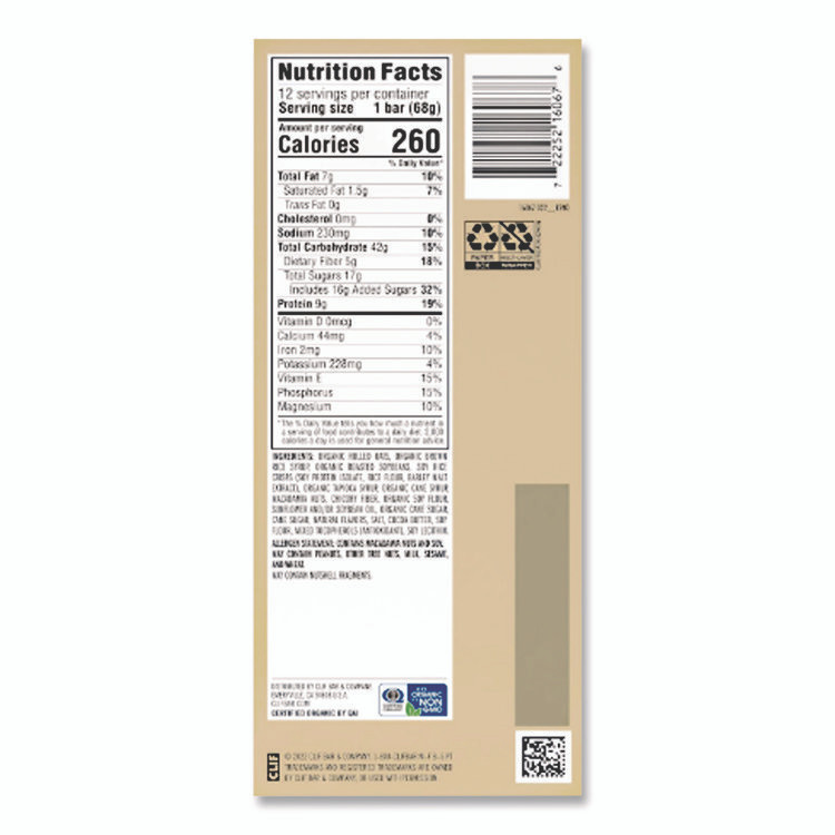 CLIF BAR & COMPANY CCC161009 Energy Bar, White Chocolate Macadamia Nut, 2.4 oz Bar, 12 Bars/Box