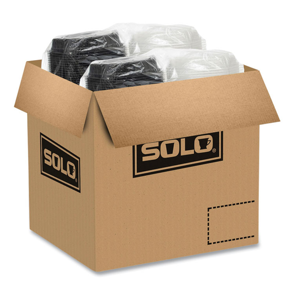 DART SOLO® 809011PP94 OctaView Hinged-Lid Hot Food Containers, 31 oz, 9.55 x 9.1 x 3, Black/Clear, Plastic, 100/Carton