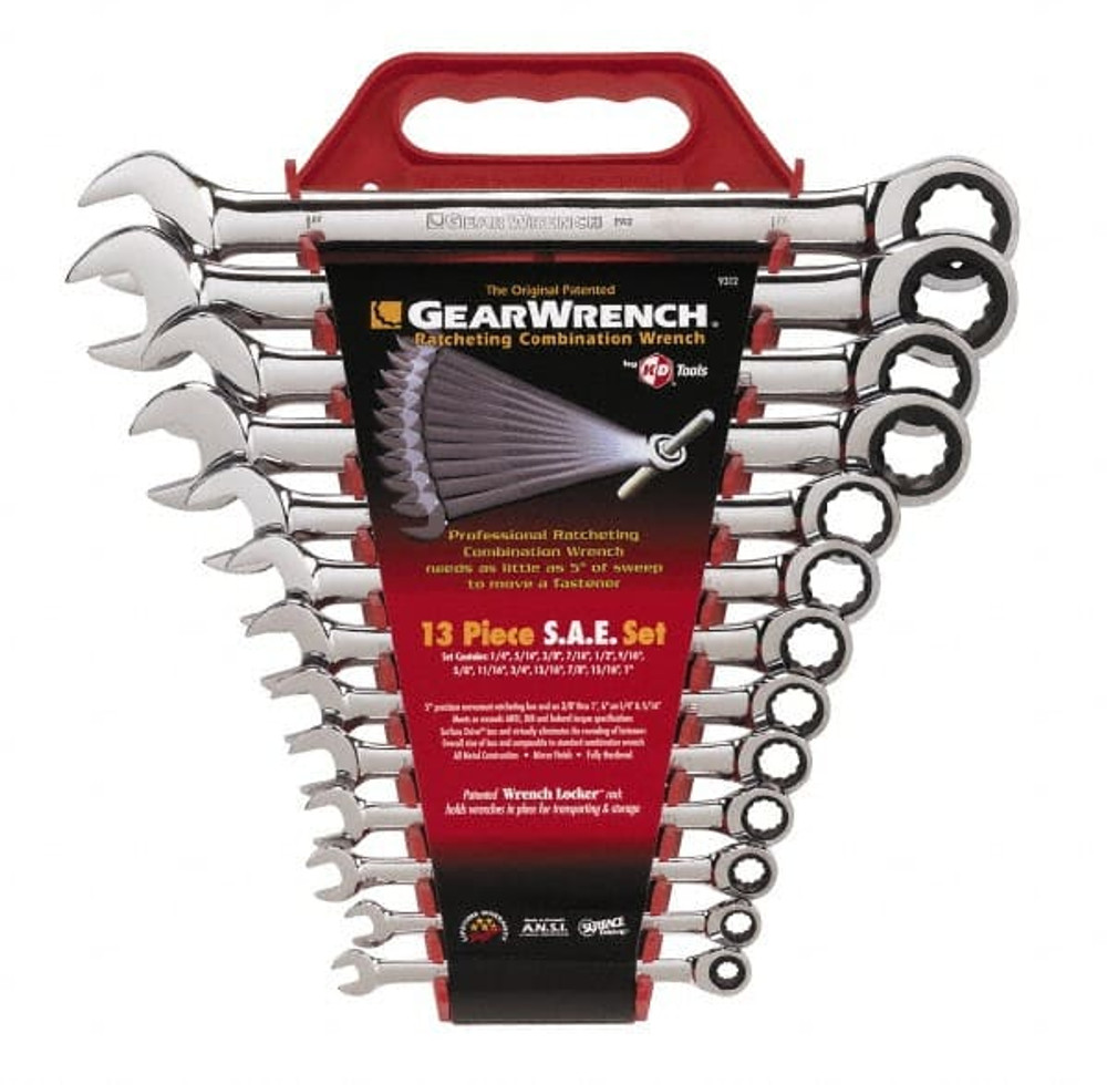 GEARWRENCH 9312 Combination Wrench Set: 13 Pc, 1" 13/16" 15/16" & 7/8" Wrench, Inch