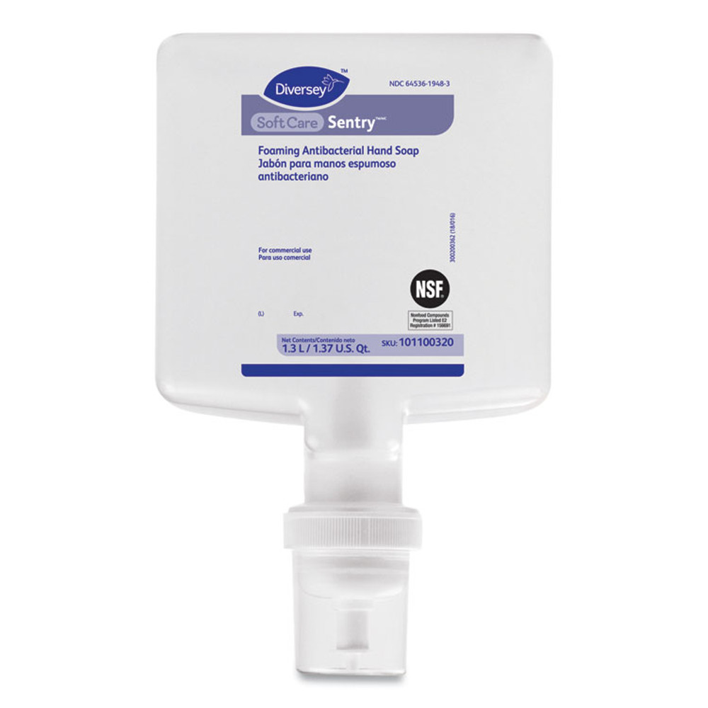 DIVERSEY 101100320 Soft Care Sentry Foaming Antibacterial Hand Soap Refill, Fragrance-Free, 1.3 L, 6/Carton
