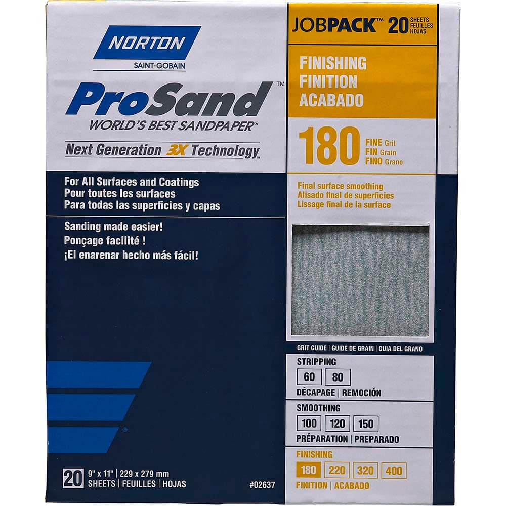Norton 07660768168 Sanding Sheet: 180 Grit, Aluminum Oxide, Coated