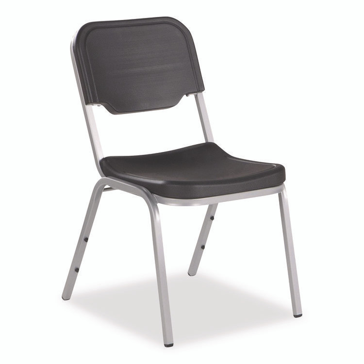 ICEBERG ENTERPRISES 64117 Rough n Ready Stack Chair, Supports Up to 500 lb, 17.5" Seat Height, Charcoal Seat, Charcoal Back, Silver Base, 4/Carton