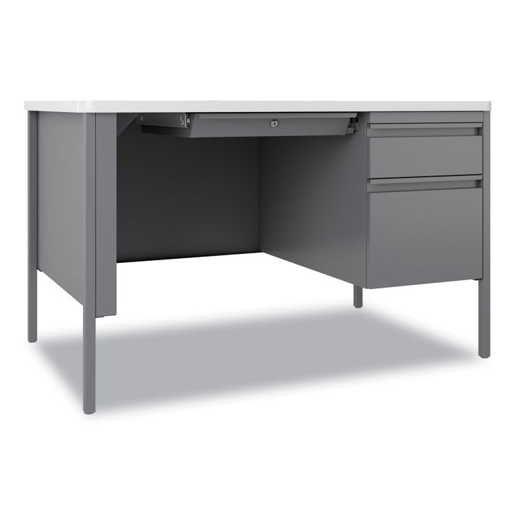 HIRSH INDUSTRIES SPACE SOLUTIONS 22653 Teachers Pedestal Desks, One Right-Hand Pedestal: Box/File Drawers, 48" x 30" x 29.5", White/Platinum