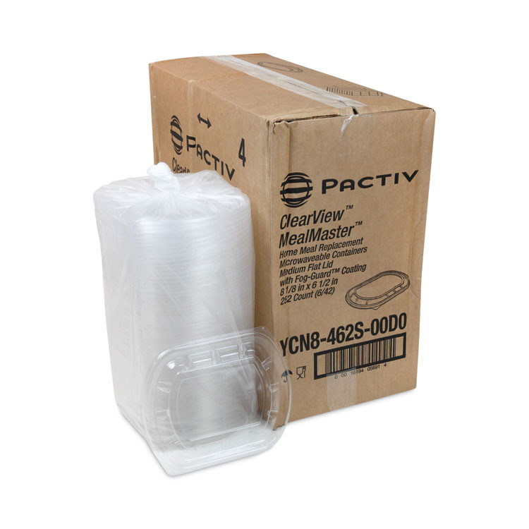 PACTIV EVERGREEN CORPORATION YCN8462S00D0 ClearView MealMaster Lid with Fog Gard Coating, Medium Flat Lid, 8.12 x 6.5 x 0.37, Clear, Plastic, 252/Carton