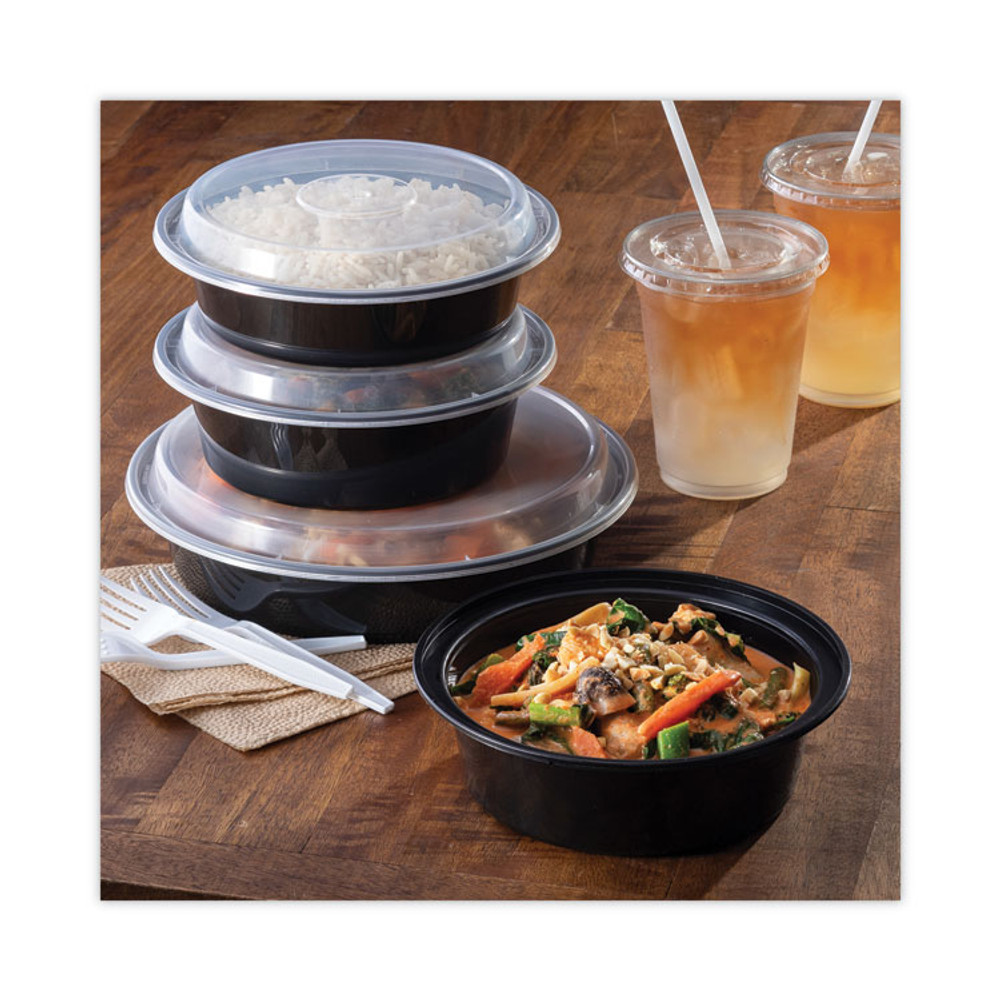 PACTIV EVERGREEN CORPORATION NC729B Newspring VERSAtainer Microwavable Containers, 32 oz, 7" Diameter x 2" h, Black/Clear, Plastic, 150/Carton