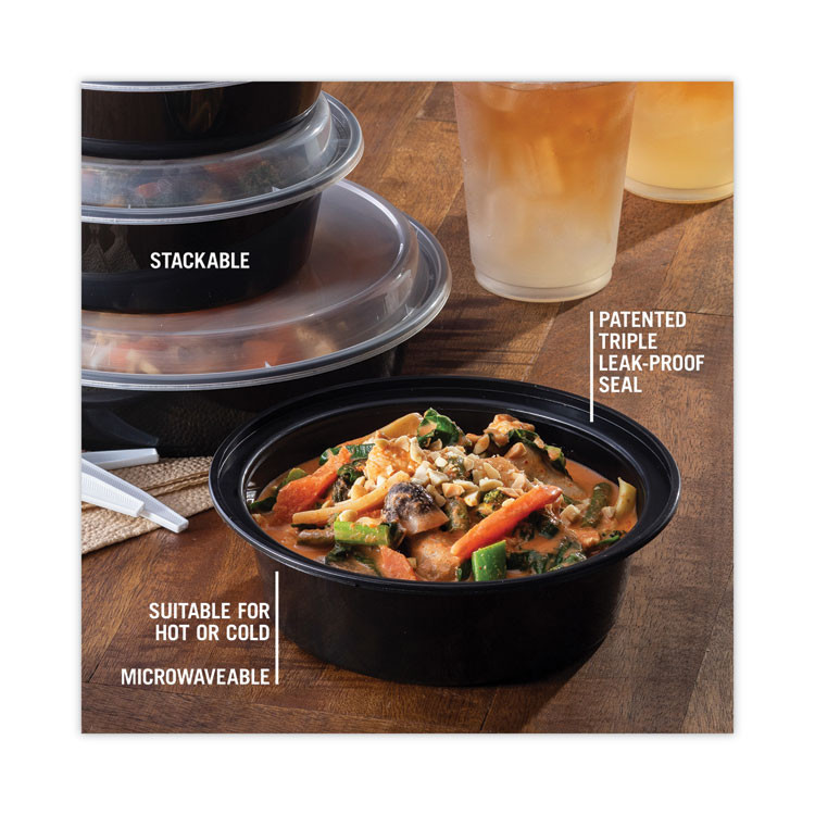 PACTIV EVERGREEN CORPORATION NC729B Newspring VERSAtainer Microwavable Containers, 32 oz, 7" Diameter x 2.25" h, Black/Clear, Plastic, 150/Carton