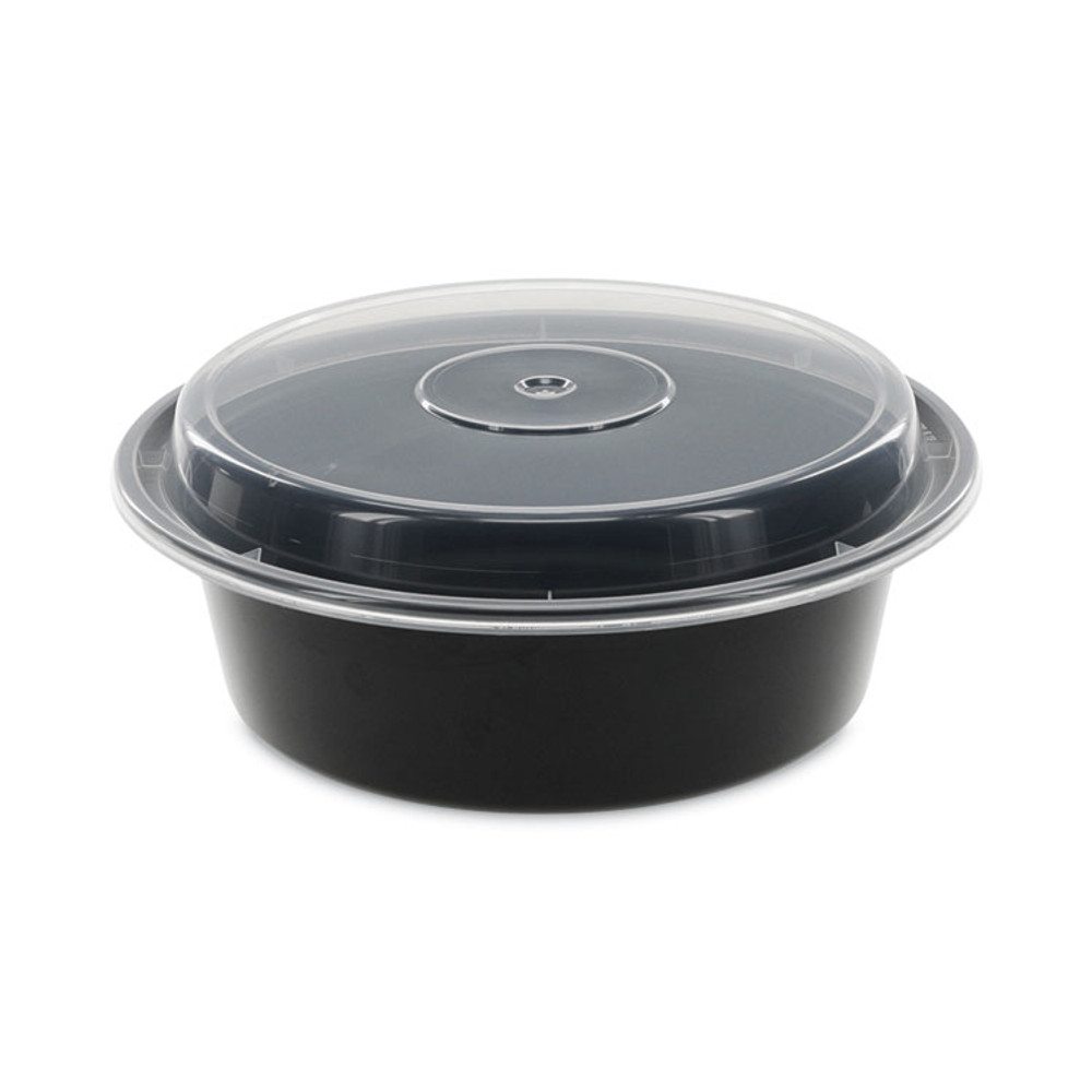 PACTIV EVERGREEN CORPORATION NC729B Newspring VERSAtainer Microwavable Containers, 32 oz, 7" Diameter x 2" h, Black/Clear, Plastic, 150/Carton