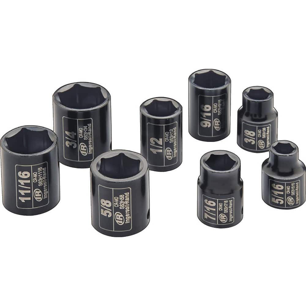 Ingersoll-Rand SK3H8N Hex & Torx Bit Socket Sets; Set Type: Impact Hex Bit ; Drive Size: 3/8 in ; Minimum Set Hex Size (Inch): 5/16 ; Number Of Pieces: 8 ; Material: Chrome Molybdenum Alloy (Cr-Mo) ; Overall Length (Inch): 4