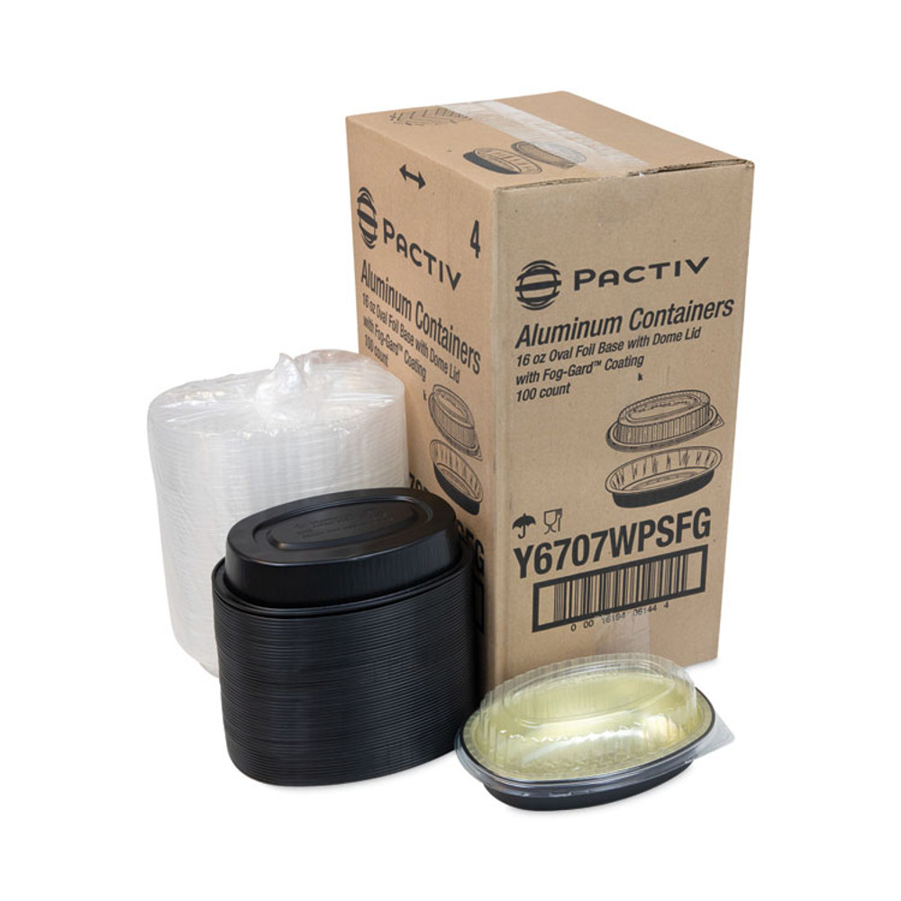 PACTIV EVERGREEN CORPORATION Y6707WPSFG Classic Carry-Out Container, 16 oz, 6.88 x 4.56 x 3, Black/Gold, Aluminum, 100/Carton
