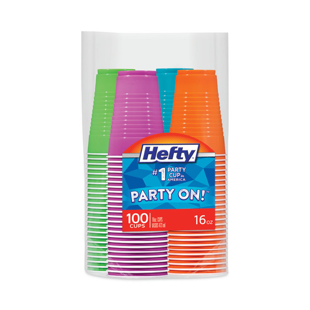 REYNOLDS FOOD PACKAGING Hefty® C21637CT Easy Grip Disposable Plastic Party Cups, 16 oz, Assorted Colors, 100/Pack, 4 Packs/Carton