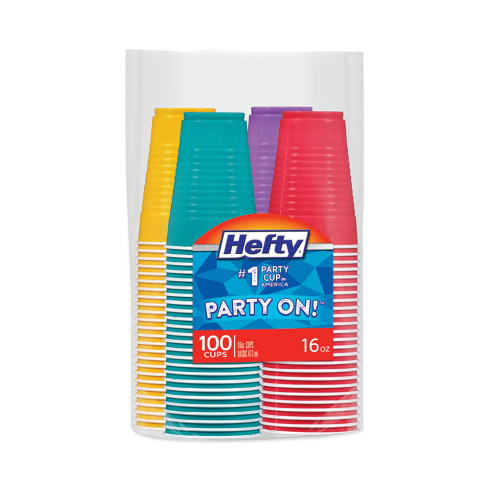 REYNOLDS FOOD PACKAGING Hefty® C21637CT Easy Grip Disposable Plastic Party Cups, 16 oz, Assorted Colors, 100/Pack, 4 Packs/Carton