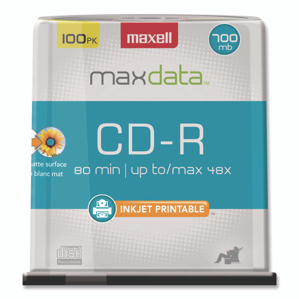 MAXELL CORP. OF AMERICA 648720 CD-R Printable Recordable Disc, 700 MB/80 min, 48x, Spindle, Matte White, 100/Pack