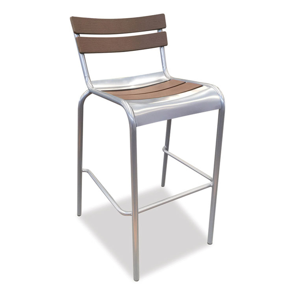 JMC FURNITURE ELCANOBSSLW Elcano Series Barstool, Outdoor-Seating, Supports Up to 300 lb, 29" Seat Height, Brown/Silver Seat, Brown Back, Silver Base