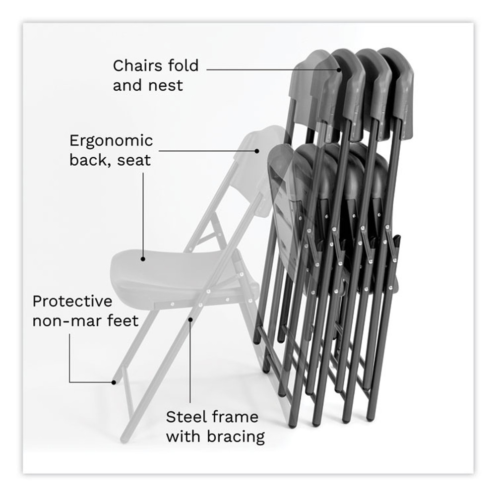 ICEBERG ENTERPRISES 64037 Rough n Ready Commercial Folding Chair, Supports Up to 350 lb, 18" Seat Height, Charcoal Seat/Back, Charcoal Base, 4/Pack
