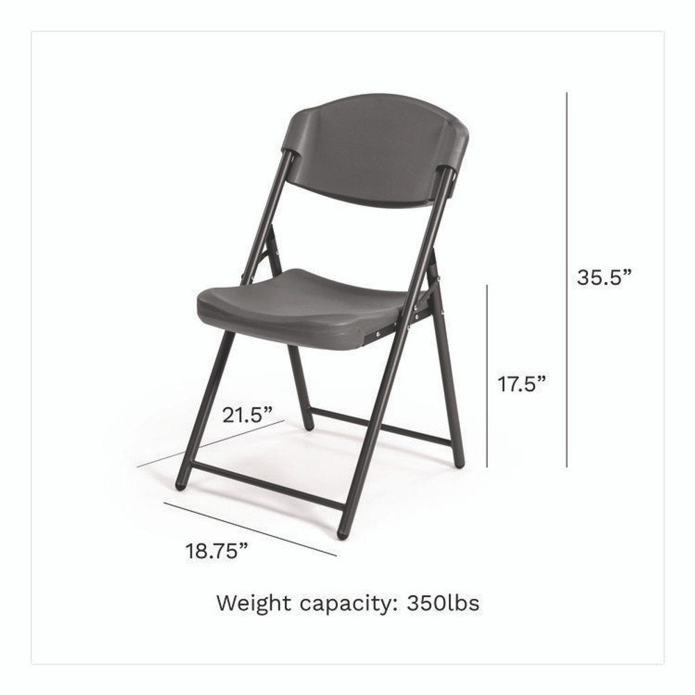 ICEBERG ENTERPRISES 64037 Rough n Ready Commercial Folding Chair, Supports Up to 350 lb, 18" Seat Height, Charcoal Seat/Back, Charcoal Base, 4/Pack