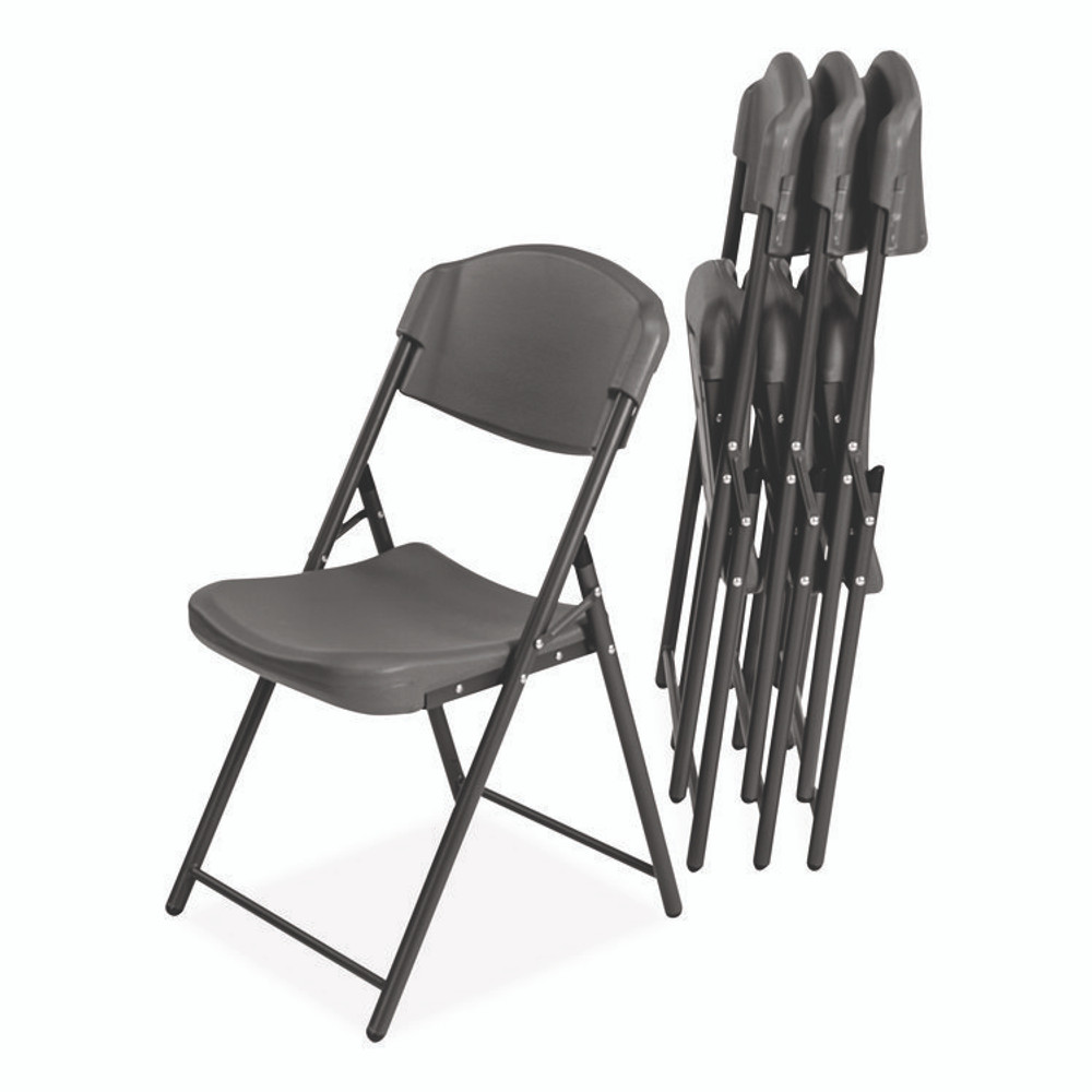 ICEBERG ENTERPRISES 64037 Rough n Ready Commercial Folding Chair, Supports Up to 350 lb, 18" Seat Height, Charcoal Seat/Back, Charcoal Base, 4/Pack