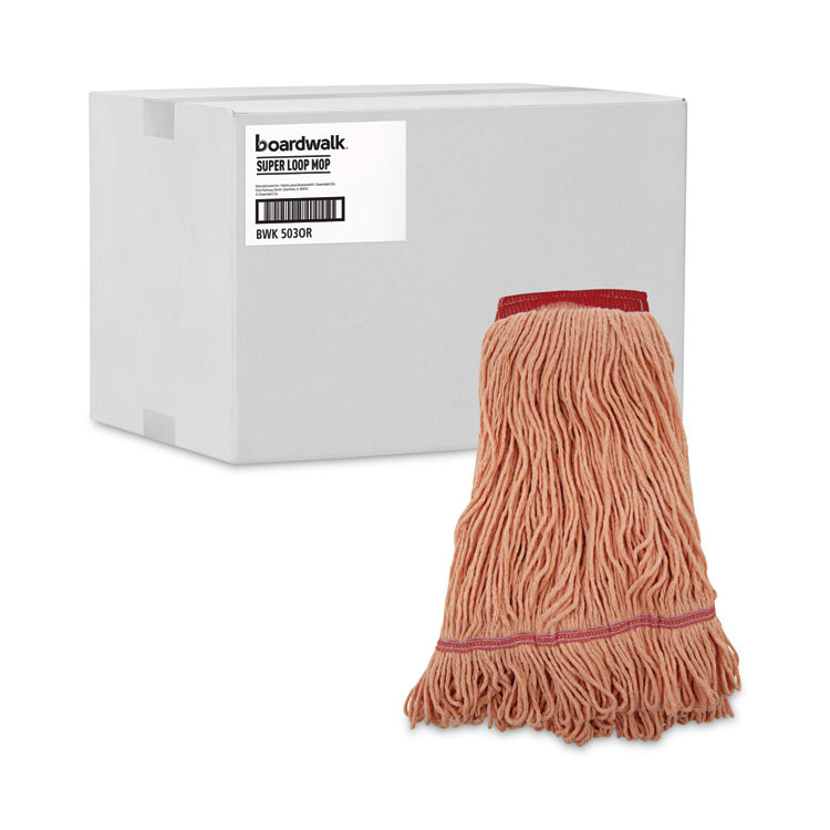 BOARDWALK 503OR Super Loop Wet Mop Head, Cotton/Synthetic Fiber, 5" Headband, Large Size, Orange, 12/Carton