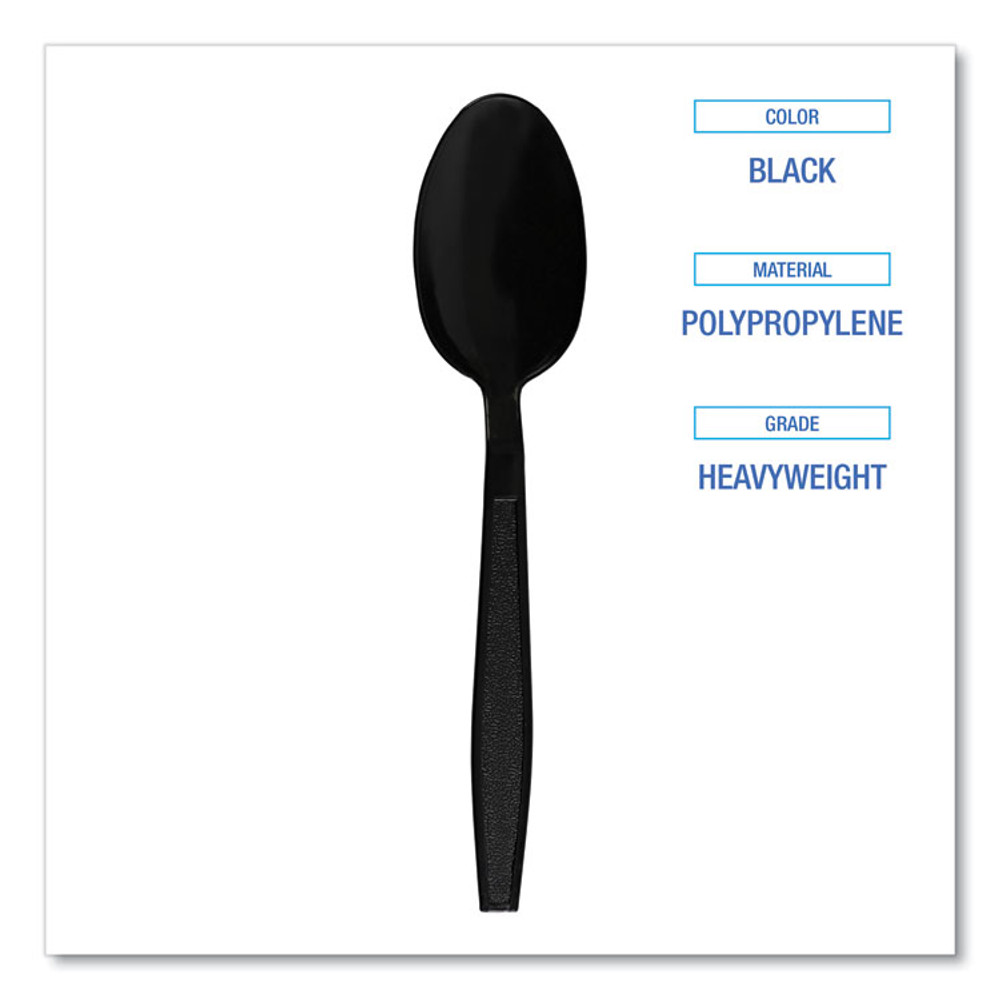 BOARDWALK TEAHWPPBLA Heavyweight Polypropylene Cutlery, Spoon, Plastic, Black, 1,000/Carton