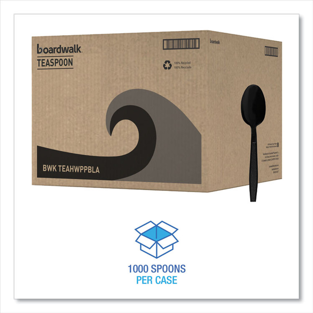 BOARDWALK TEAHWPPBLA Heavyweight Polypropylene Cutlery, Spoon, Plastic, Black, 1,000/Carton