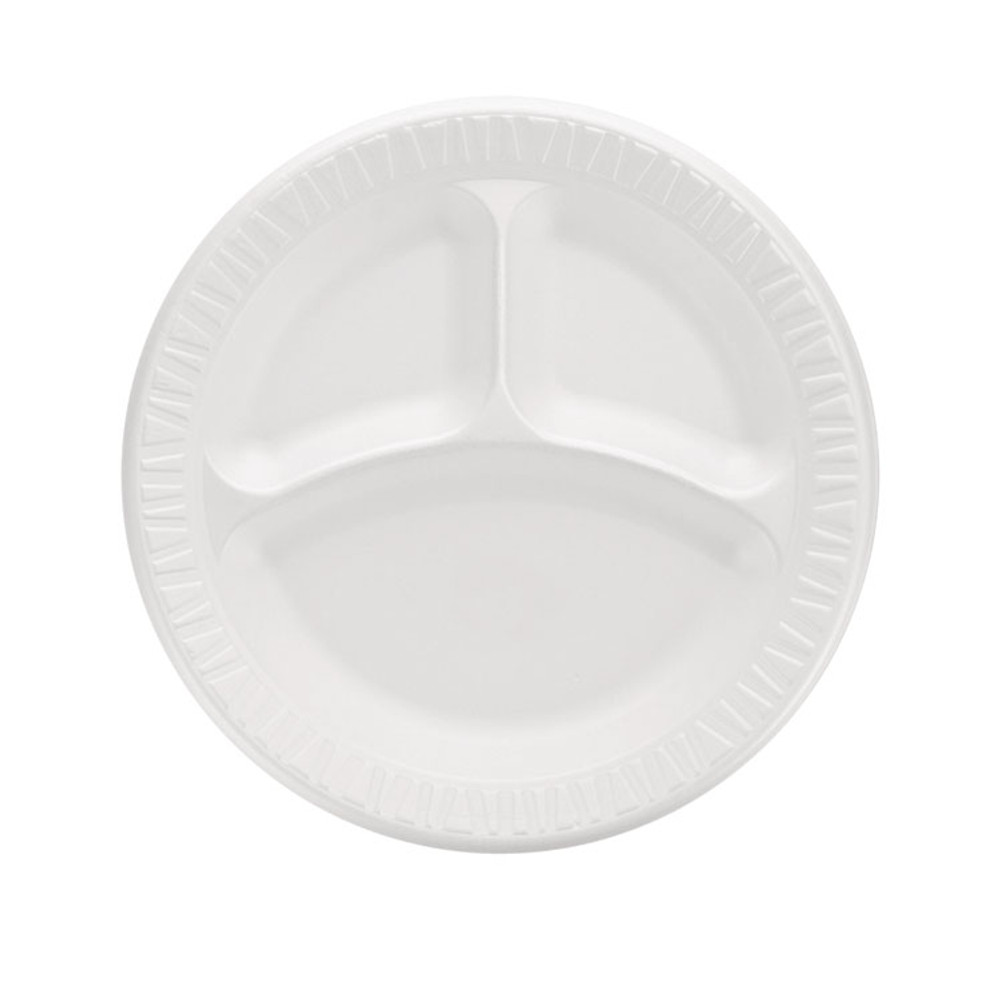 DART 9CPWQR Quiet Classic Laminated Foam Plates, 3-Compartment Plate, 9" dia, White, 125/Pack, 4 Packs/Carton