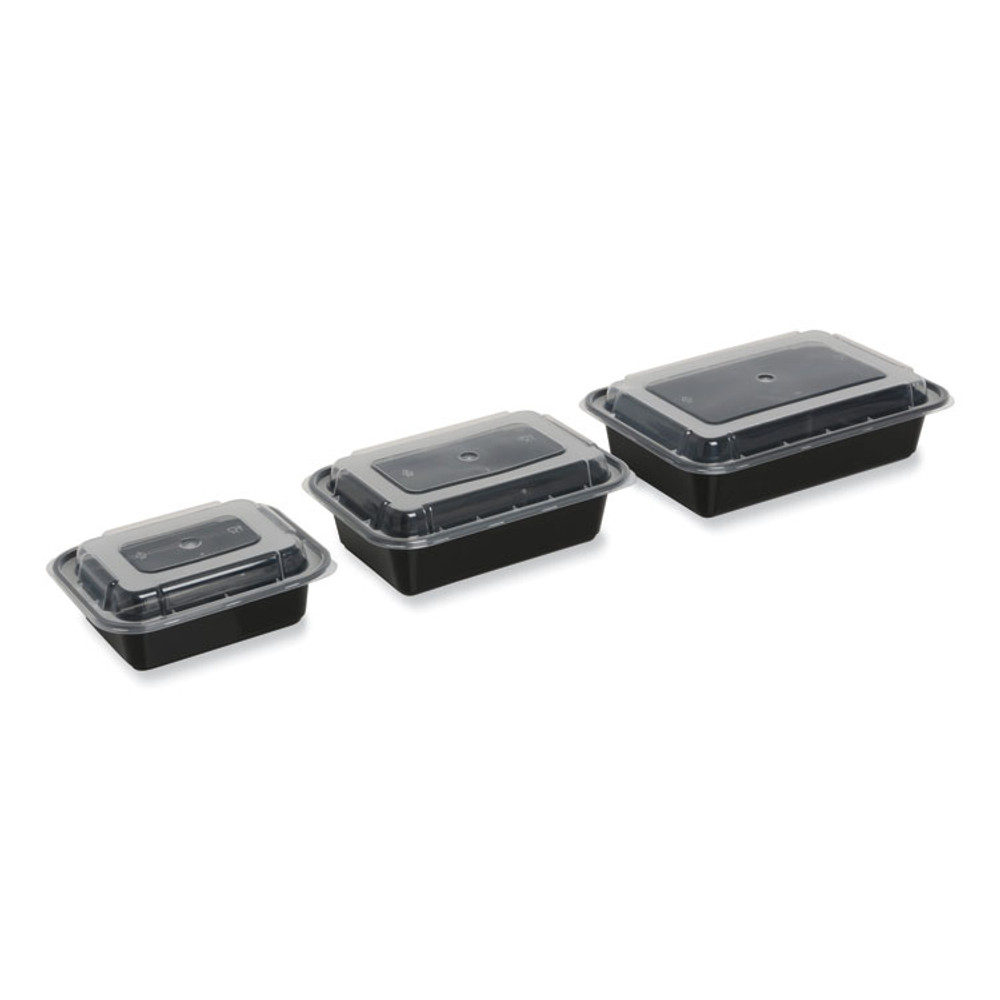 GEN TORECT38 Microwavable Food Container with Lid, Rectangular, 38 oz, 8.81 x 6.02 x 2.48, Black/Clear, Plastic, 150/Carton