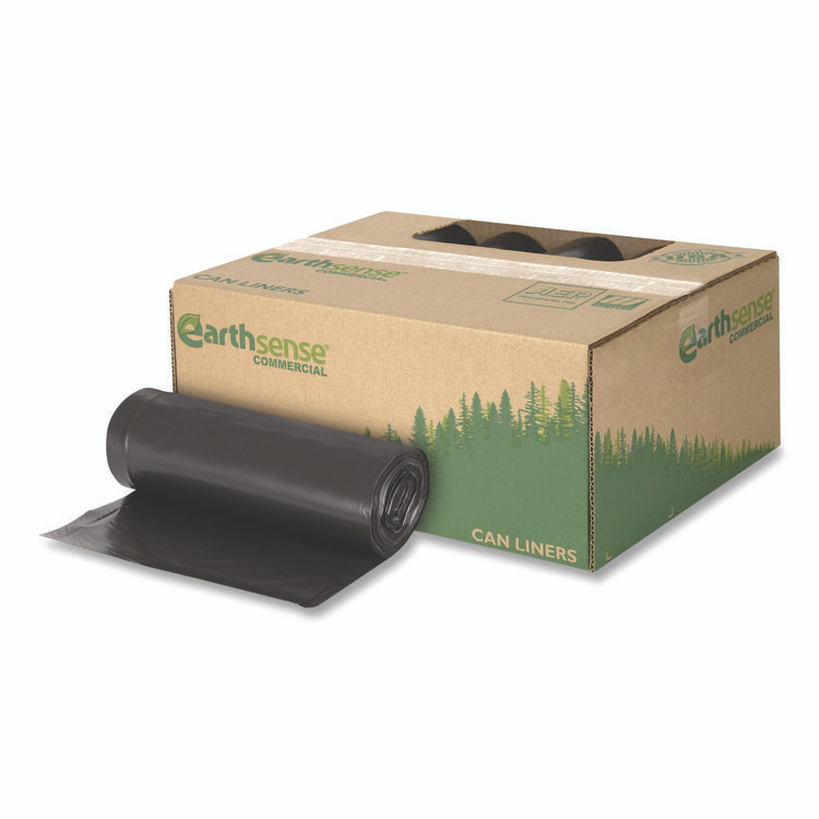 WEBSTER INDUSTRIES Earthsense® Commercial RNW5820 Linear Low Density Recycled Can Liners, 60 gal, 2 mil, 38" x 58", Black, 10 Bags/Roll, 10 Rolls/Carton