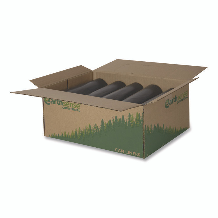 WEBSTER INDUSTRIES Earthsense® Commercial RNW5820 Linear Low Density Recycled Can Liners, 60 gal, 2 mil, 38" x 58", Black, 10 Bags/Roll, 10 Rolls/Carton