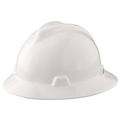MSA V-Gard® Protective Hat-Style Full-Brim Hard Hat, Slotted, Staz-On® Suspension, Standard Size, White