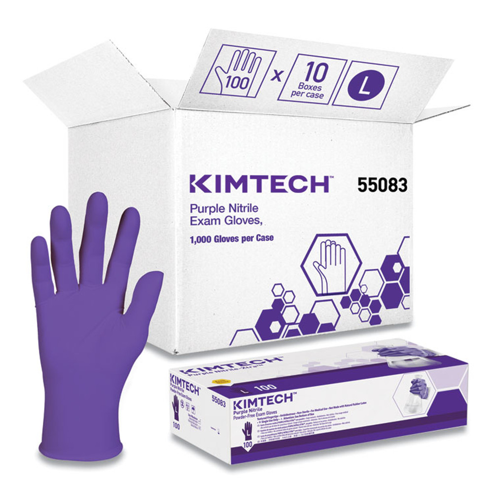 KIMBERLY CLARK Kimtech™ 55083CT PURPLE NITRILE Exam Gloves, 242 mm Length, Large, Purple, 1,000/Carton