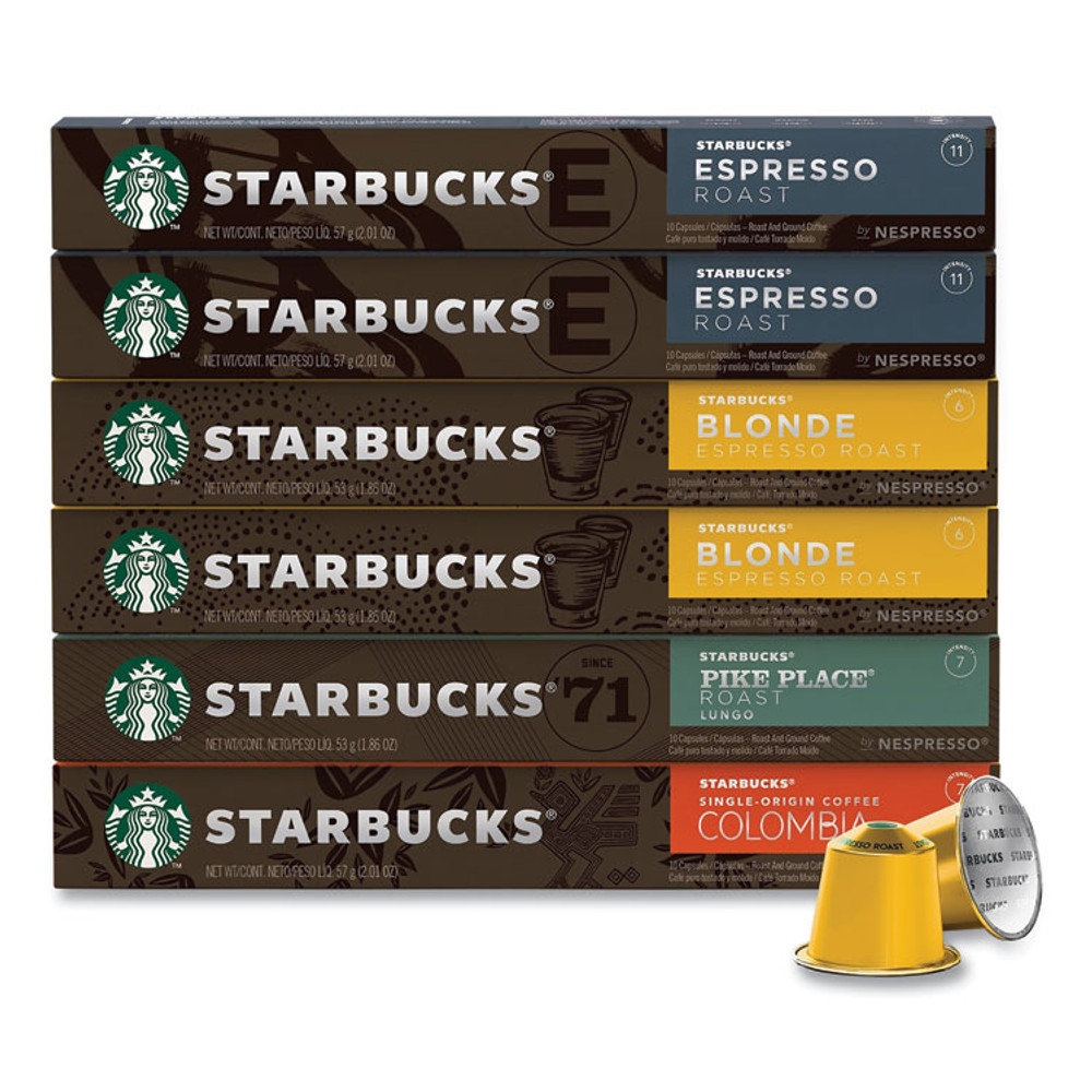 STARBUCKS COFFEE COMPANY By NESPRESSO® 22001153 Pods Variety Pack, Blonde Espresso/Colombia/Espresso/Pikes Place, 60 Pods/Pack