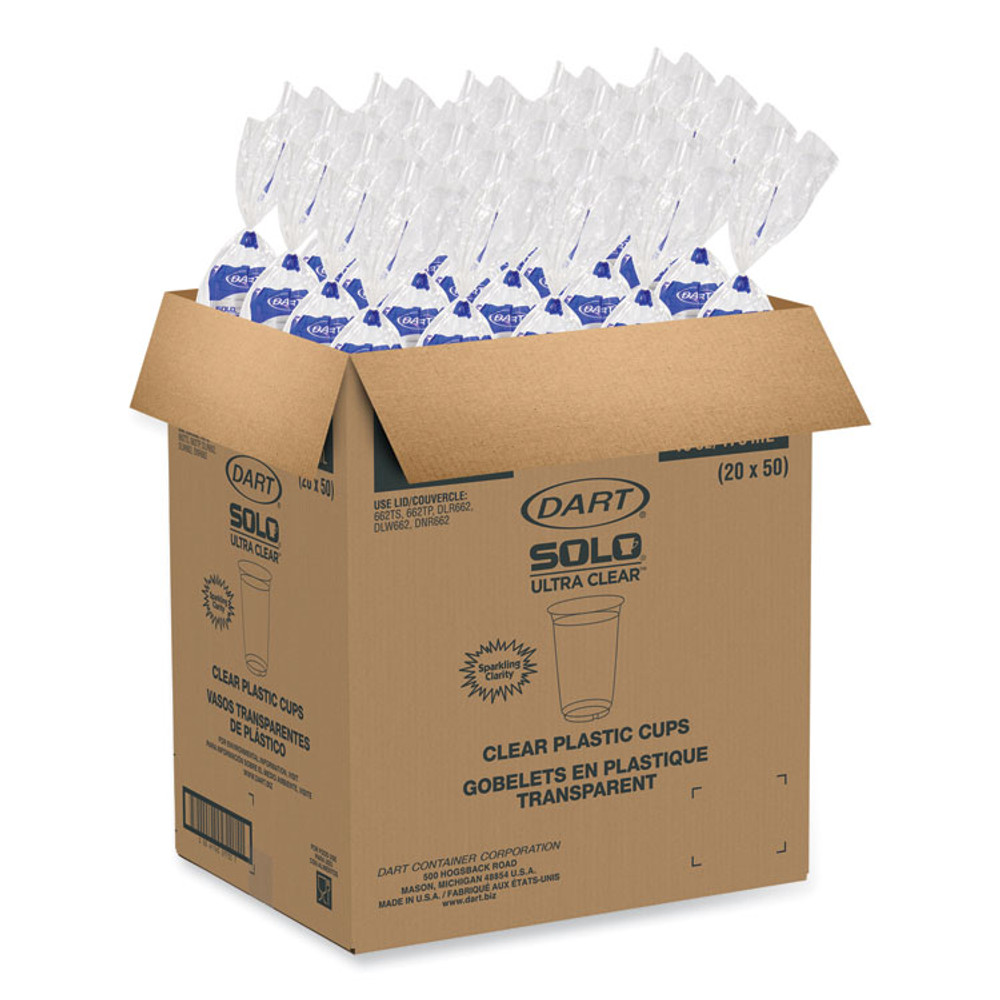 DART SOLO® TR16 Ultra Clear Cups, 16 oz, Plastic, 50/Bag, 20 Bags/Carton