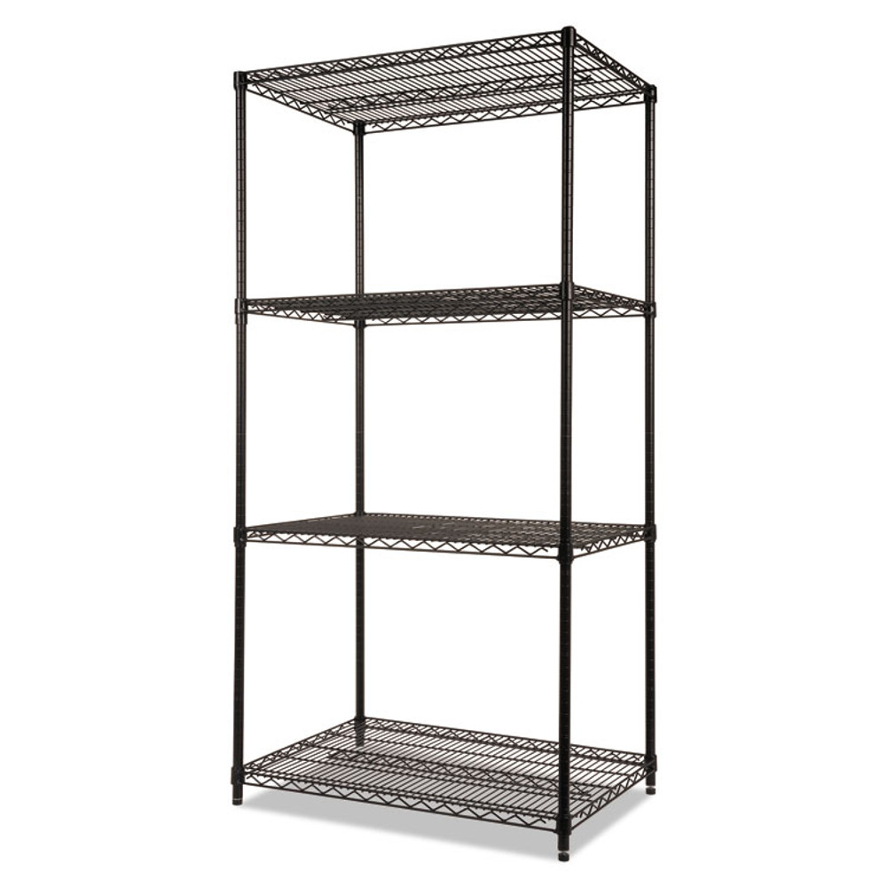 ALERA SW503624BL NSF Certified Industrial Four-Shelf Wire Shelving Kit, 36w x 24d x 72h, Black