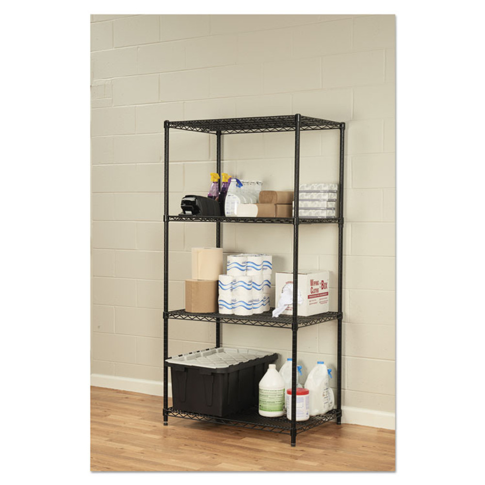 ALERA SW503624BL NSF Certified Industrial Four-Shelf Wire Shelving Kit, 36w x 24d x 72h, Black
