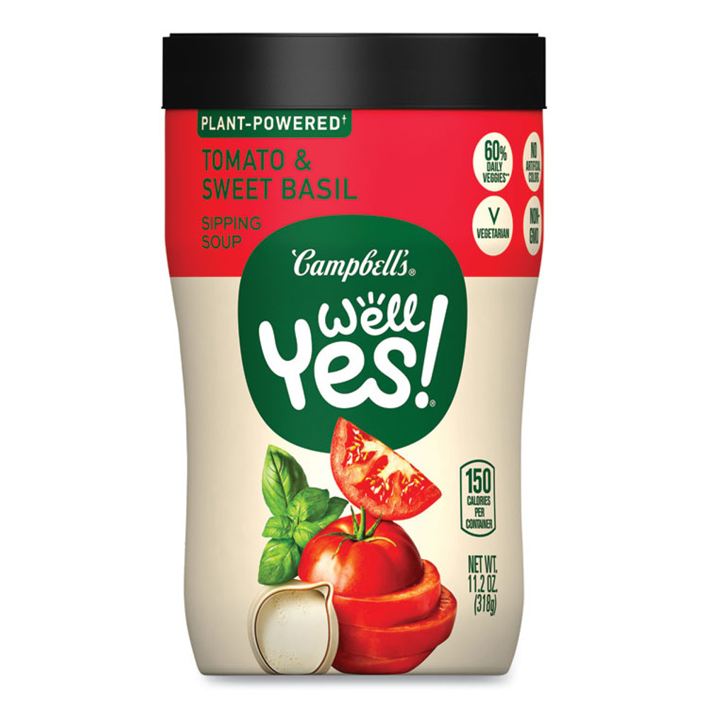 CAMPBELL'S 35100015 Well Yes Tomato and Sweet Basil Sipping Soup, 11.2 oz Cup, 8/Carton