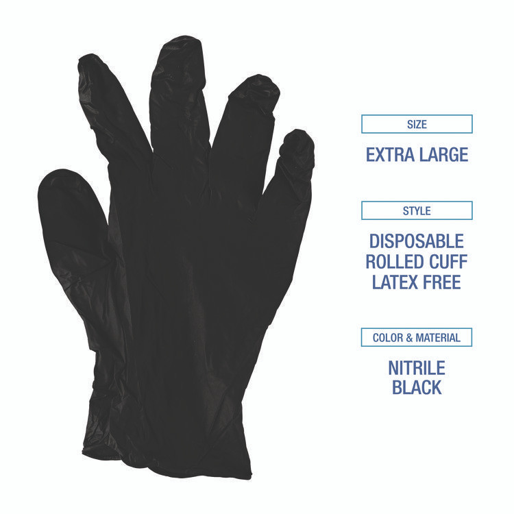 BOARDWALK 396XLBXA 396 Series Disposable General-Purpose Nitrile Gloves, Powder-Free, X-Large, 4.4 mil Thick, 9.5" Long, Black, 100/Box