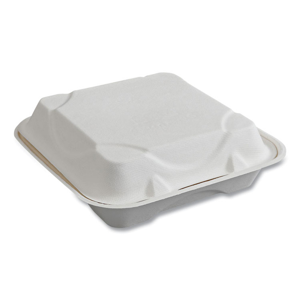ECO-PRODUCTS,INC. EPHC91NFA Vanguard Renewable and Compostable Sugarcane Clamshells, 1-Compartment, 9 x 9 x 3, White, 200/Carton