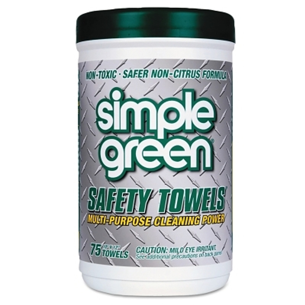 Simple Green® Safety Towels, White, 10 in W x 12 in L, 75 per Canister