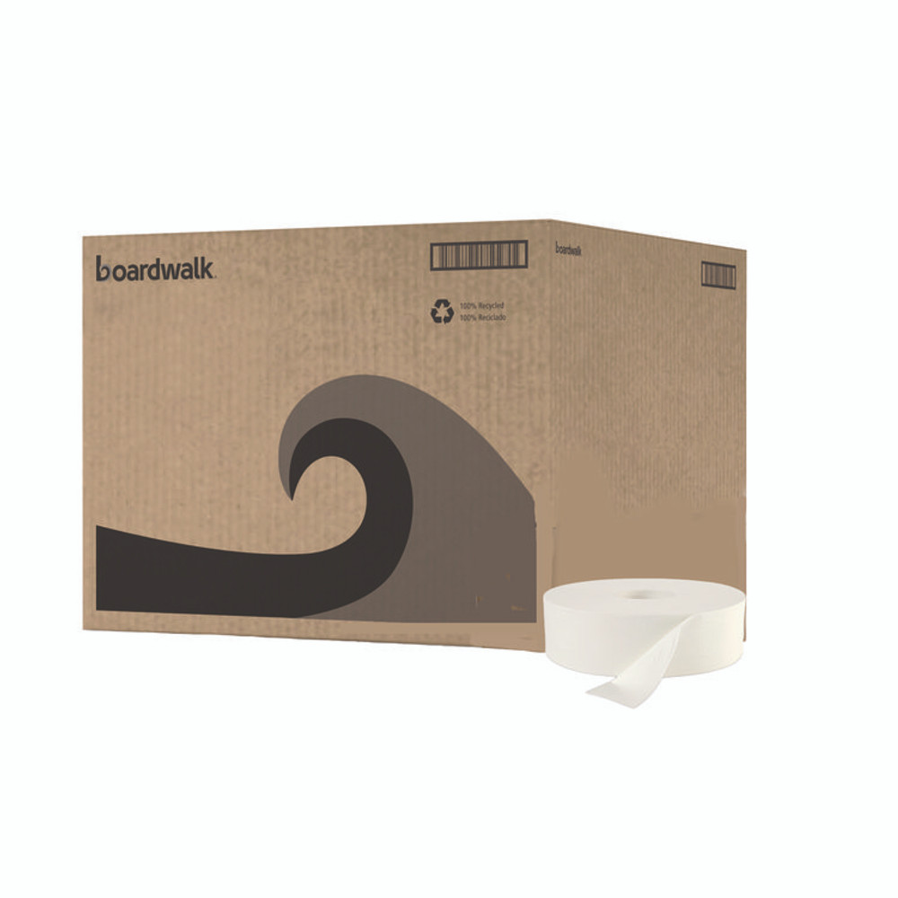 BOARDWALK 6102B JRT Jumbo Roll Bathroom Tissue, Septic Safe, 2-Ply, 3.5" x 2,000 ft, White, 6 Rolls/Carton