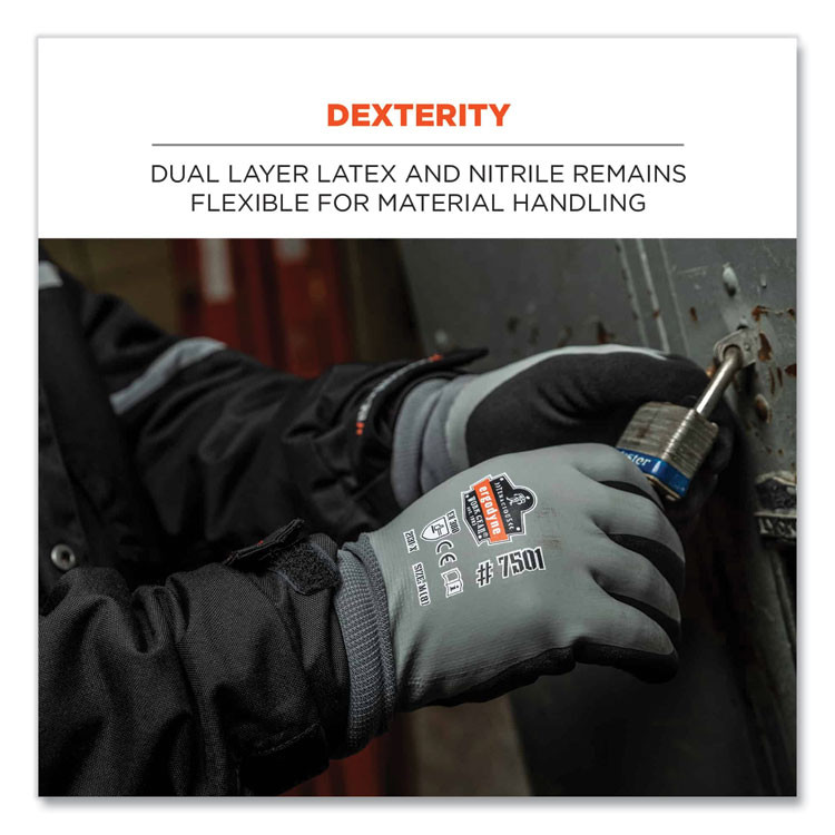 TENACIOUS HOLDINGS, INC. ergodyne® 17932 ProFlex 7501-CASE Coated Waterproof Winter Gloves, EN388: 2131X, 10" Long, Small, Gray, 144 Pairs/Carton