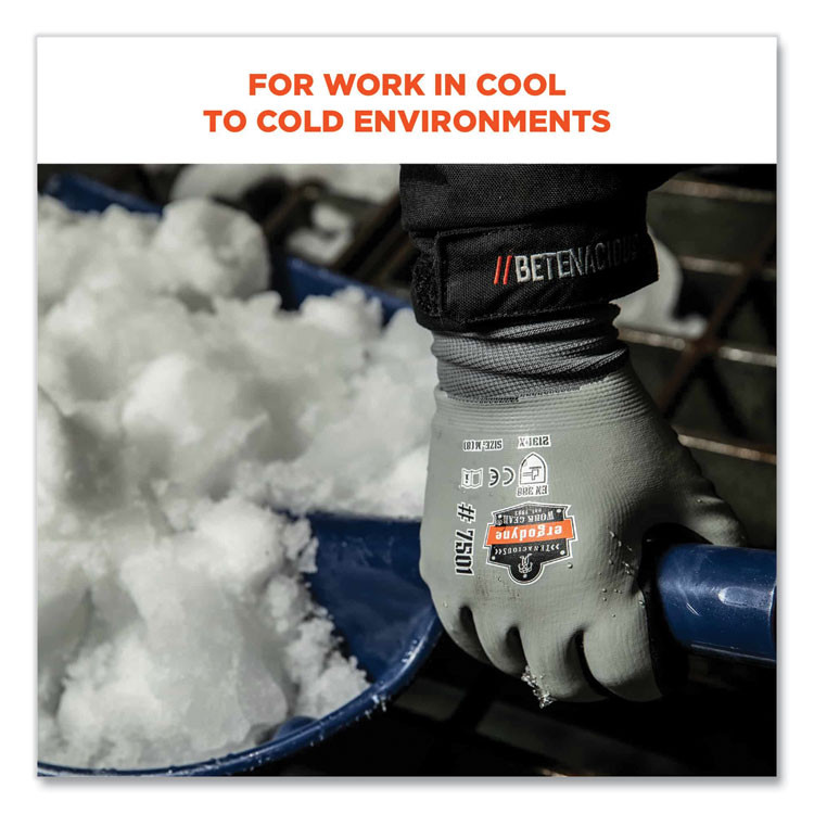 TENACIOUS HOLDINGS, INC. ergodyne® 17932 ProFlex 7501-CASE Coated Waterproof Winter Gloves, EN388: 2131X, 10" Long, Small, Gray, 144 Pairs/Carton