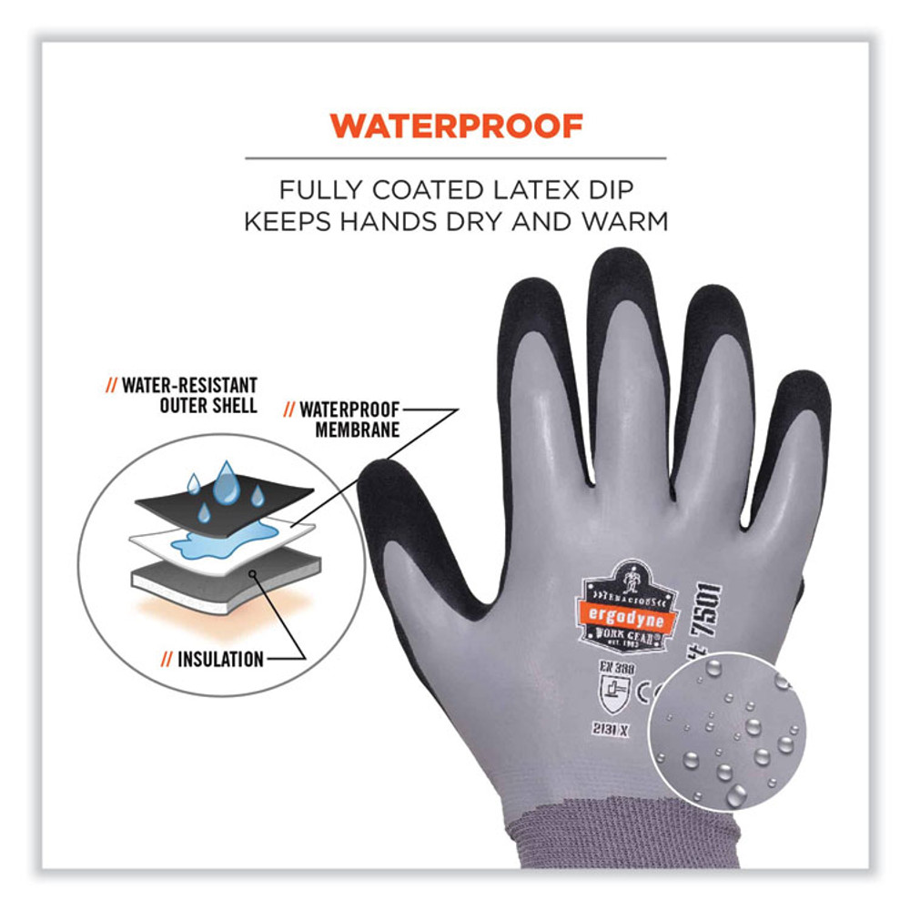 TENACIOUS HOLDINGS, INC. ergodyne® 17633 ProFlex 7501 Coated Waterproof Winter Gloves, Gray, Medium, Pair