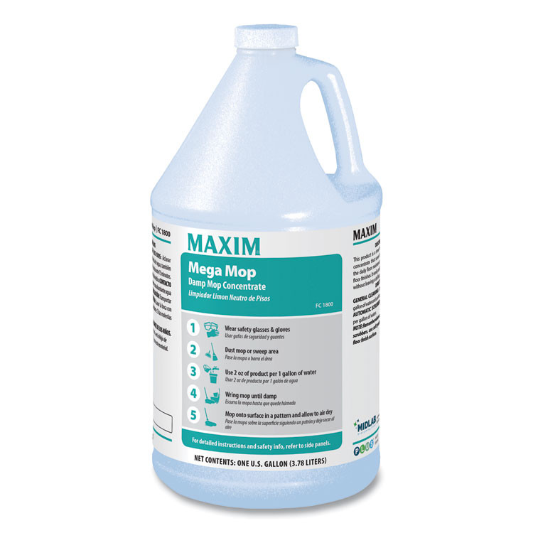 MIDLAB Maxim® 18000041 Mega Mop Damp Mop Concentrate, Lemon Scent, 1 gal Bottle, 4/Carton