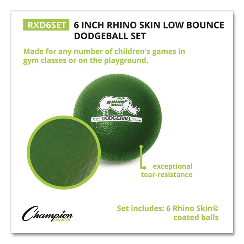 CHAMPION SPORT Sports RXD6SET Rhino Skin Dodge Ball Set, 6" Diameter, Assorted Colors, 6/Set