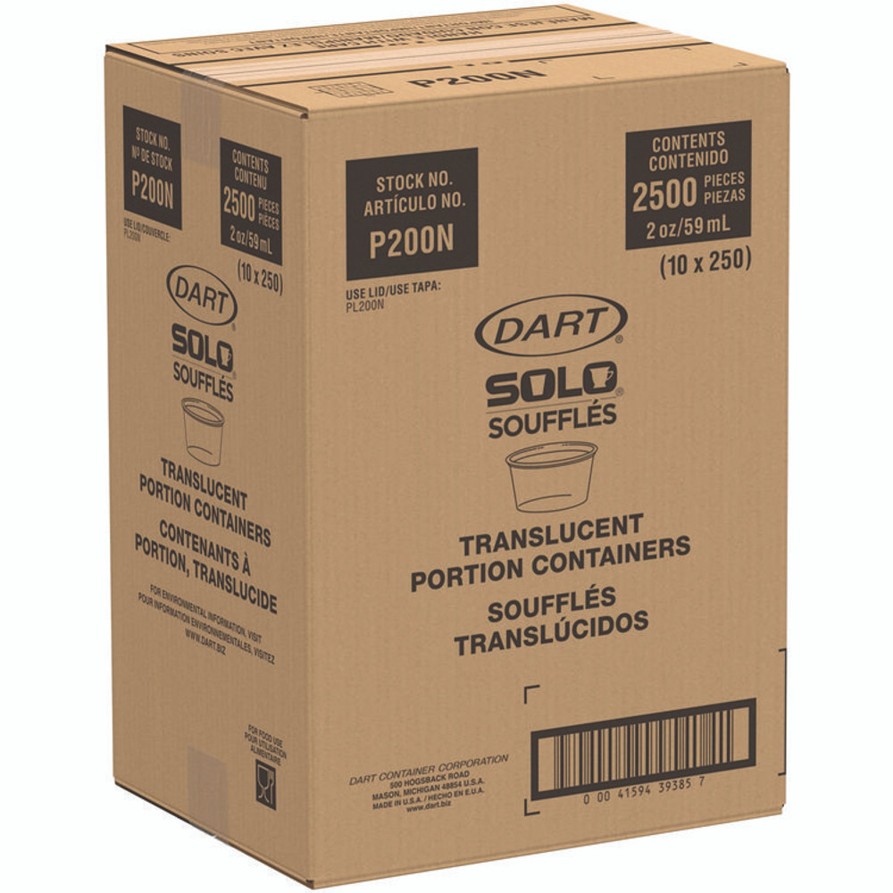 DART P200N Polystyrene Portion Cups, 2 oz, Plastic, Translucent, 250/Bag, 10 Bags/Carton