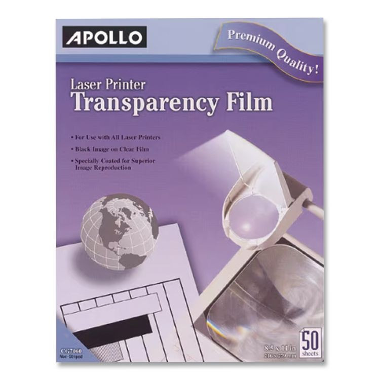 APOLLO AUDIO VISUAL CG7060 Laser Transparency Film, 8.5 x 11, Black on Clear, 50/Box