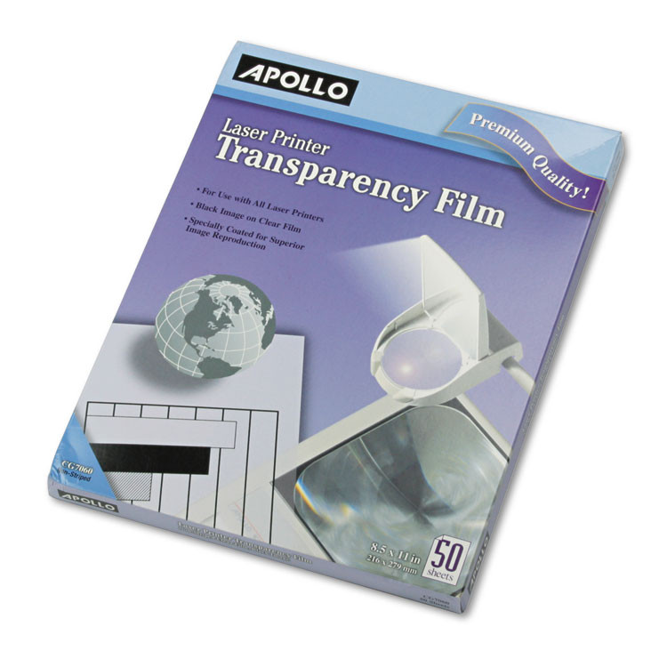 APOLLO AUDIO VISUAL CG7060 Laser Transparency Film, 8.5 x 11, Black on Clear, 50/Box