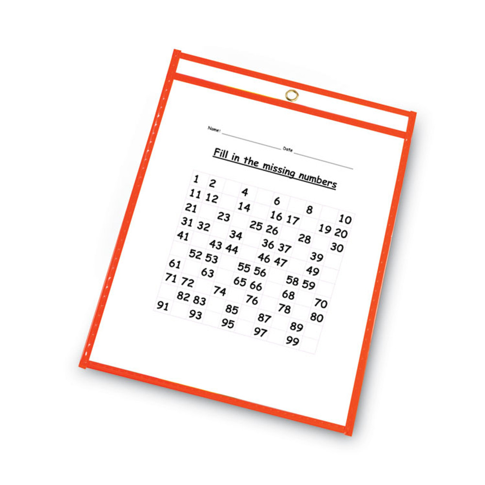 C-LINE PRODUCTS, INC 40810 Reusable Dry Erase Pockets, Super Heavy-Duty, Top Load 9 x 12 Insert, Clear Front, Assorted Neon Border, 10/Pack